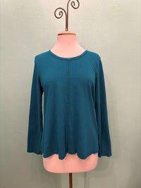 L/S CREW TEE W/SEAM-TEAL-COTTON LANI