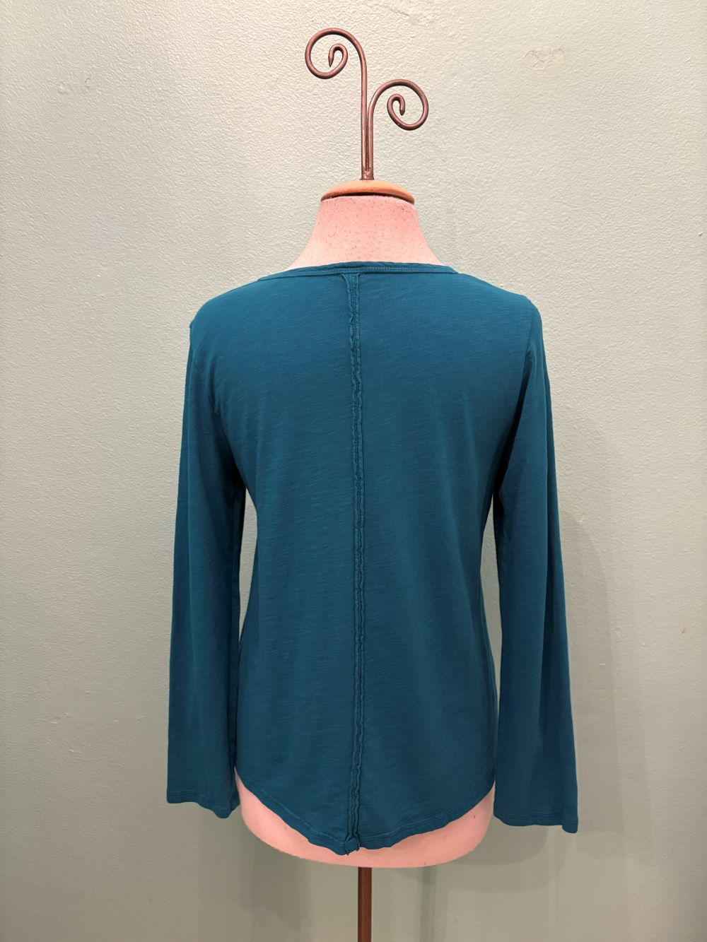 L/S CREW TEE W/SEAM-TEAL-COTTON LANI