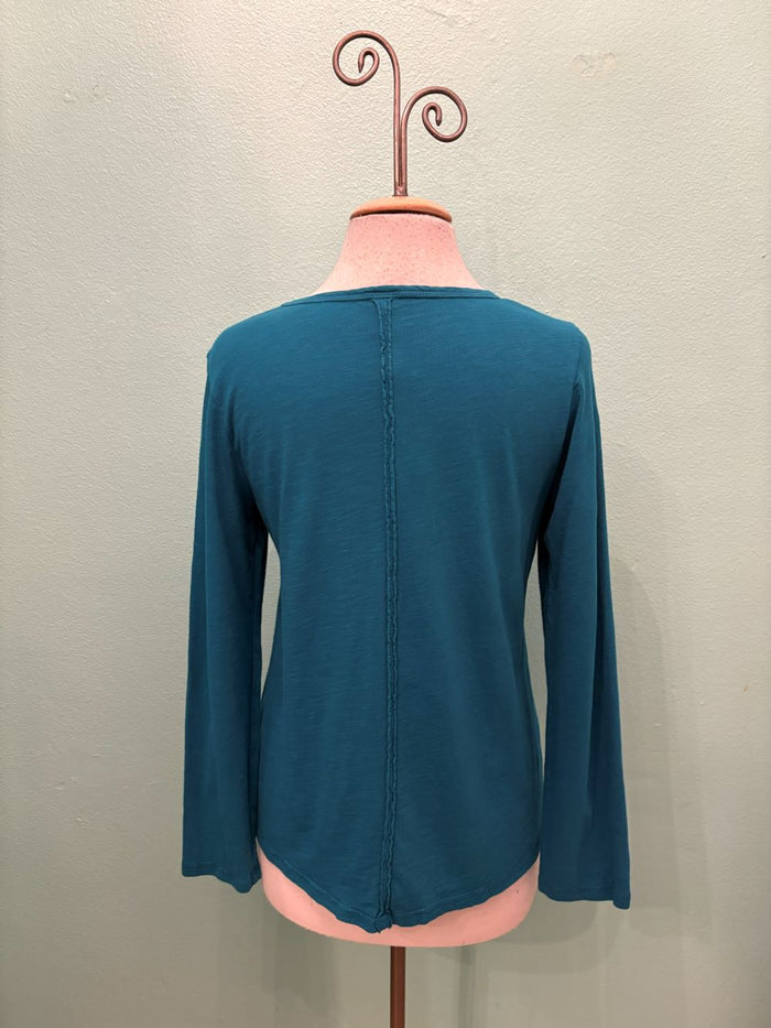 L/S CREW TEE W/SEAM-TEAL-COTTON LANI