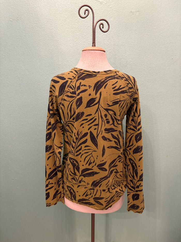 LEAF PRINT LONG SLEEVE RAGLAN TEE-SPUD-COTTON LANI