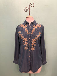 TENCEL WESTERN SHIRT W/EMBROIDERY-PAPARAZZI