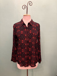 BURGUNDY MANDALA PRINT BUTTONDOWN BLOUSE-APNY