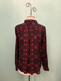 BURGUNDY MANDALA PRINT BUTTONDOWN BLOUSE-APNY