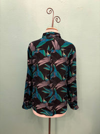 TEAL HUMMINGBIRDS PRINT BUTTONDOWN BLOUSE-APNY