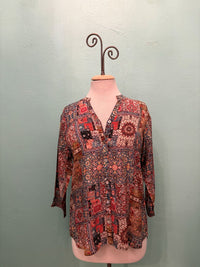 MOSAIC 3/4 SLEEVE MANDARIN BUTTON UP-APNY