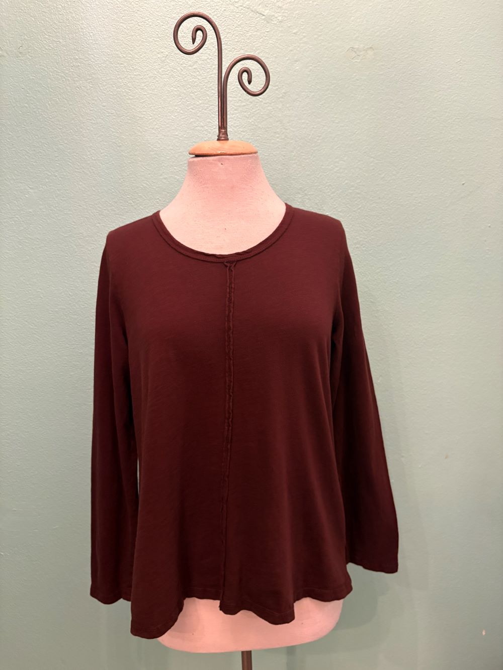 L/S CREW TEE W/SEAM-CHESTNUT-COTTON LANI