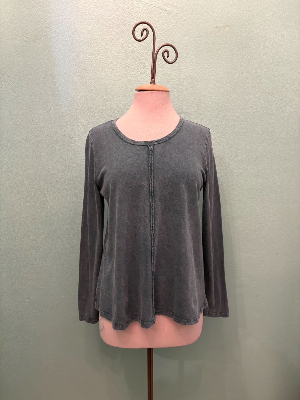 L/S CREW TEE W/SEAM-MINERAL GREEN-COTTON LANI