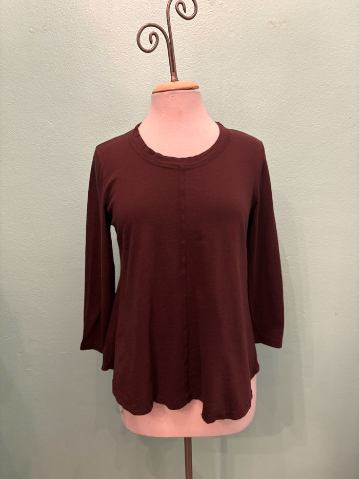 SWING CREW NECK 3/4 SLEEVE TEE-CHESTNUT-COTTON LANI