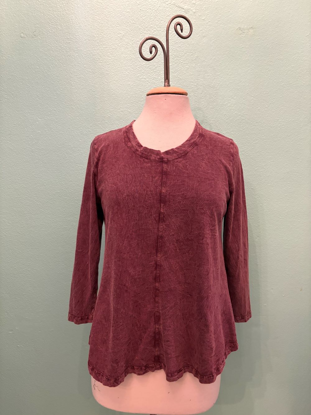 SWING CREW NECK 3/4 SLEEVE TEE-MINERAL BURGUNDY-COTTON LANI