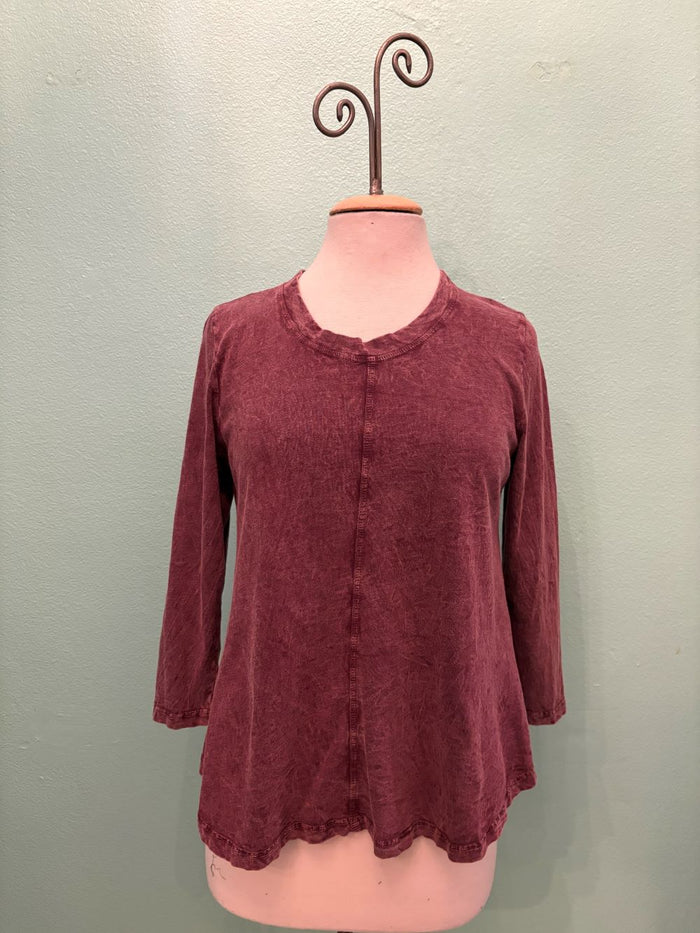 SWING CREW NECK 3/4 SLEEVE TEE-MINERAL BURGUNDY-COTTON LANI