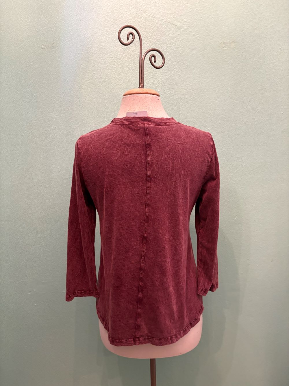 SWING CREW NECK 3/4 SLEEVE TEE-MINERAL BURGUNDY-COTTON LANI