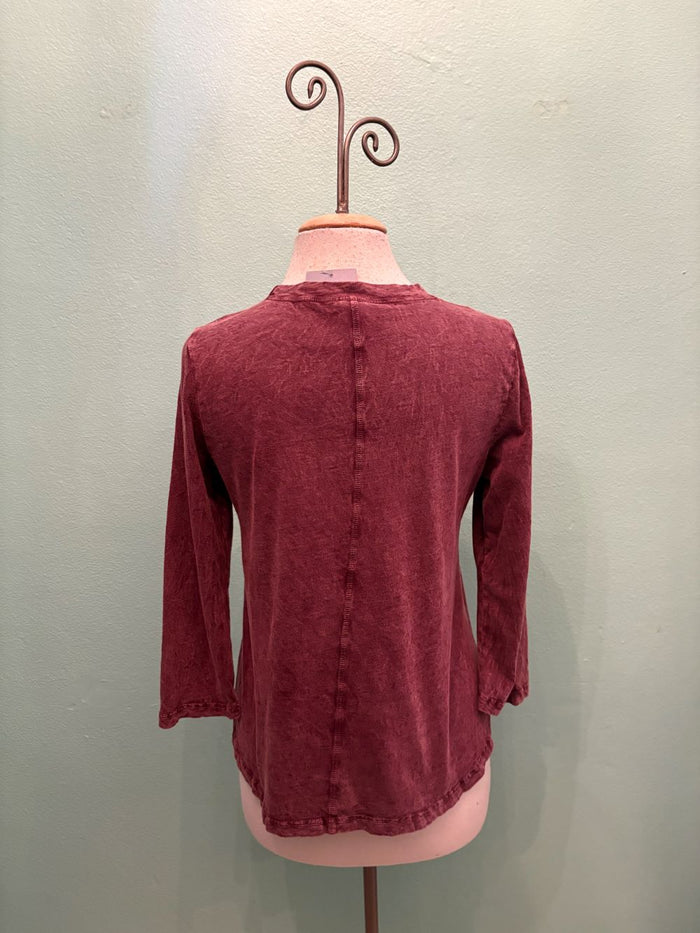 SWING CREW NECK 3/4 SLEEVE TEE-MINERAL BURGUNDY-COTTON LANI
