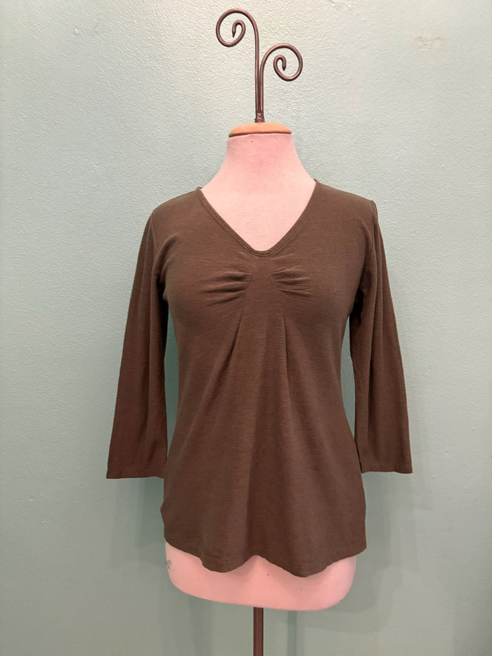 3/4 SLEEVE TUCK FRONT TEE-KELP-CUT LOOSE