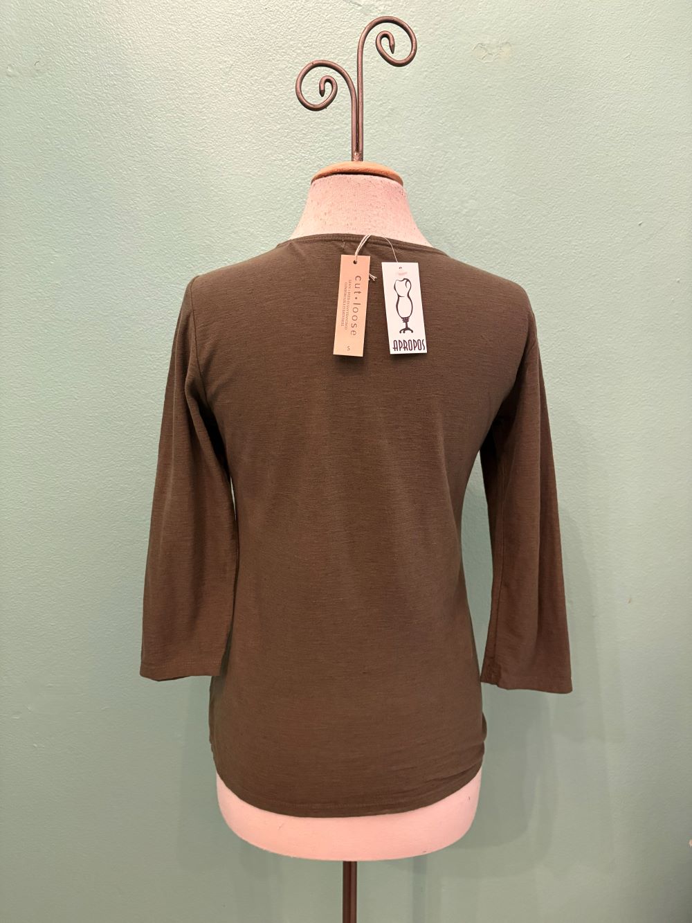 3/4 SLEEVE TUCK FRONT TEE-KELP-CUT LOOSE