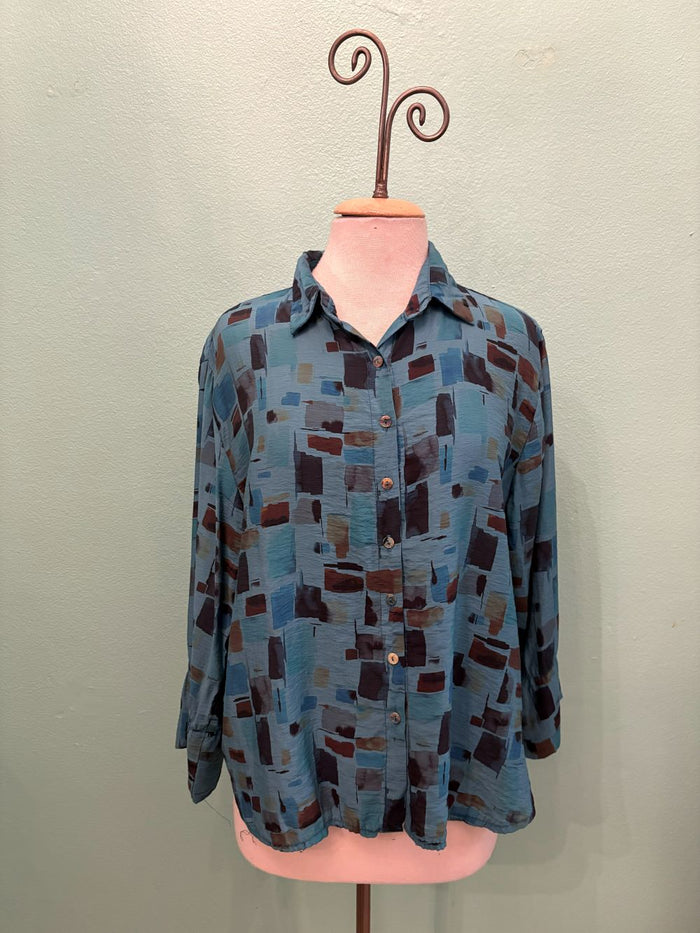 SEA GLASS CROP EASY SHIRT-PEACOCK-CUT LOOSE