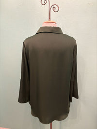 SATIN V-NECK BLOUSE-OLIVE-RENUAR