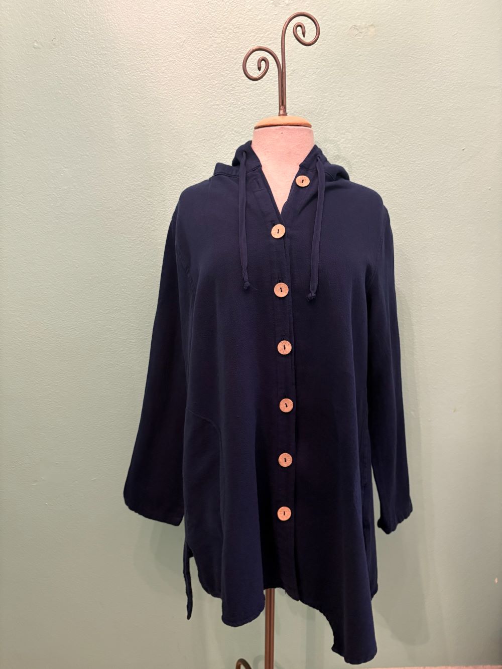 HOODED BUTTON JACKET-NAVY-SEA BREEZE