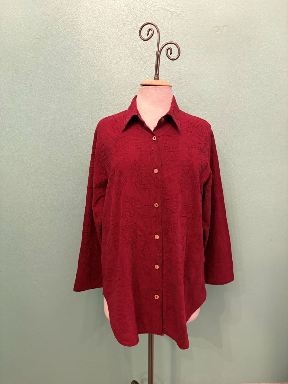 MILAN BUTTON DOWN SHIRT-CRANBERRY-SEA BREEZE