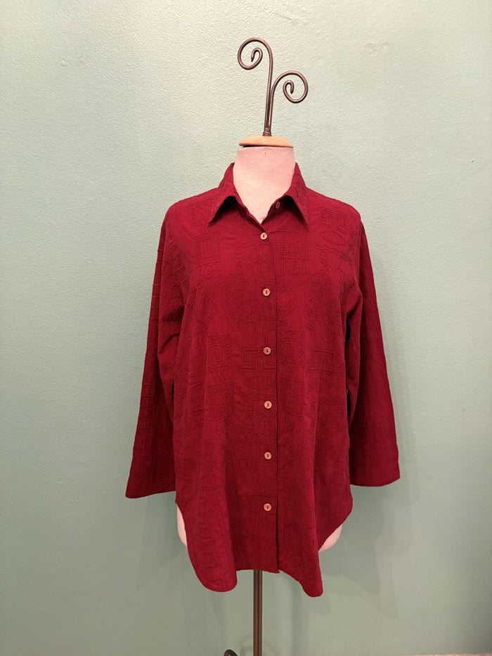 MILAN BUTTON DOWN SHIRT-CRANBERRY-SEA BREEZE