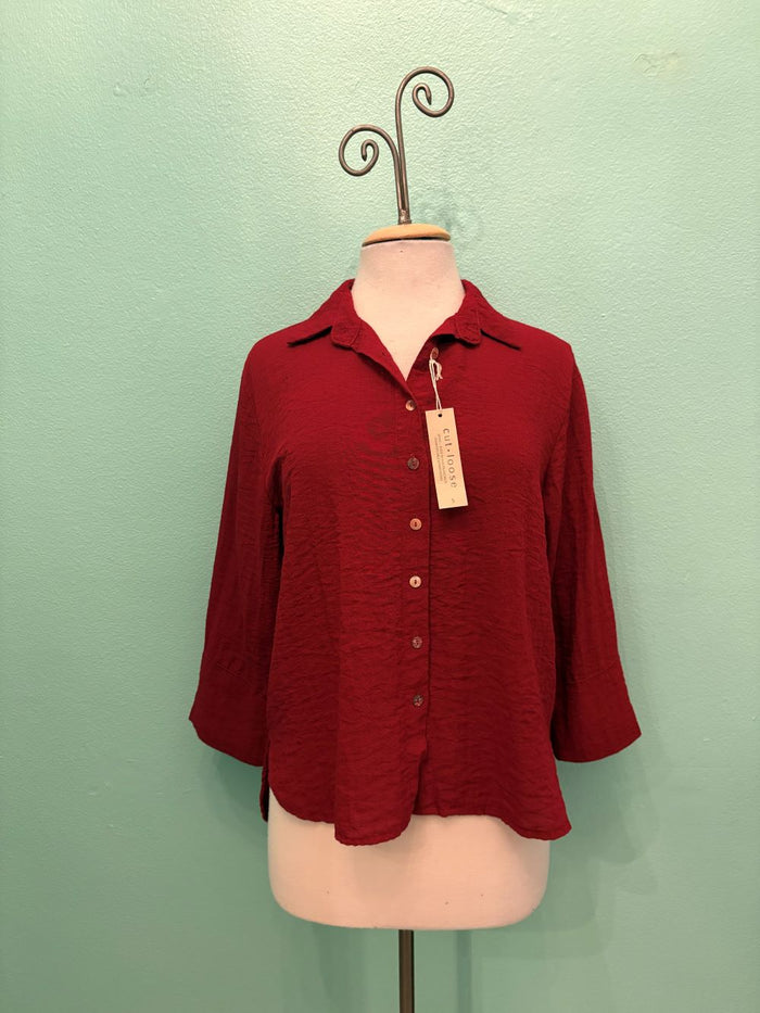 EASY CROP SHIRT TEXTURE RAYON-MARASCHINO-CUT LOOSE