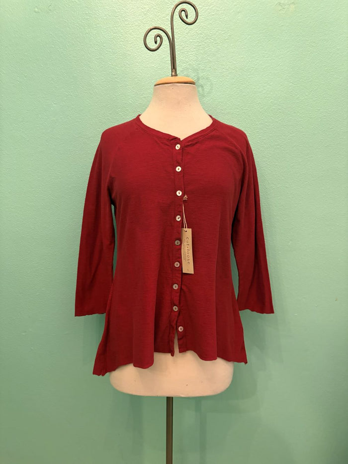 RAGLAN SLEEVE COTTON CARDI-MARASCHINO-CUT LOOSE