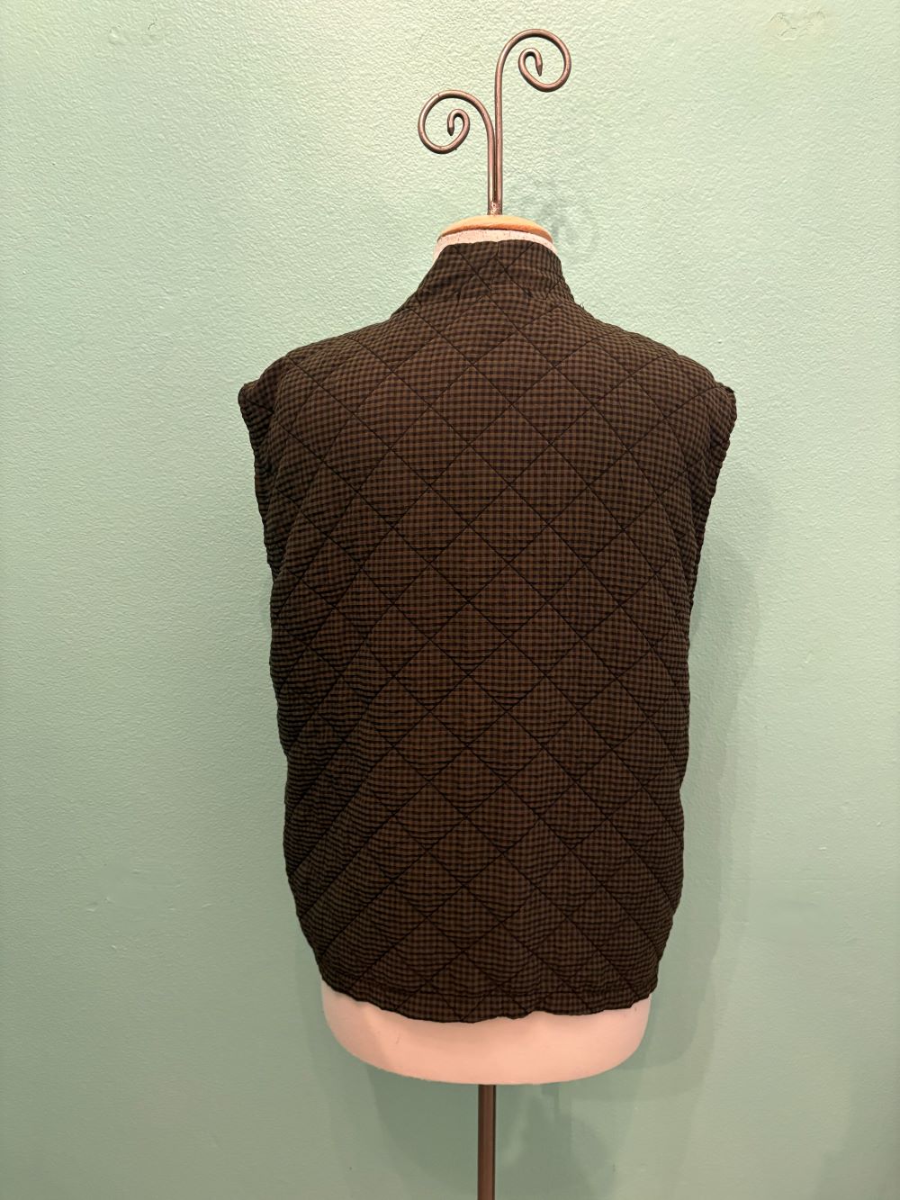 CRINKLE CHECK QUILTED OPEN VEST-KELP-CUT LOOSE