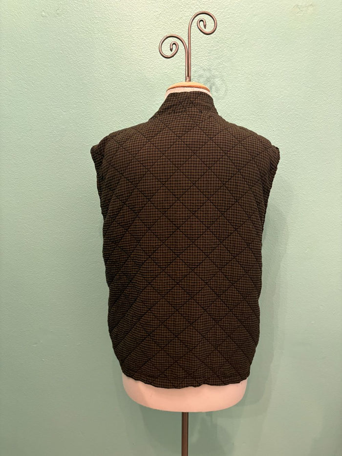 CRINKLE CHECK QUILTED OPEN VEST-KELP-CUT LOOSE