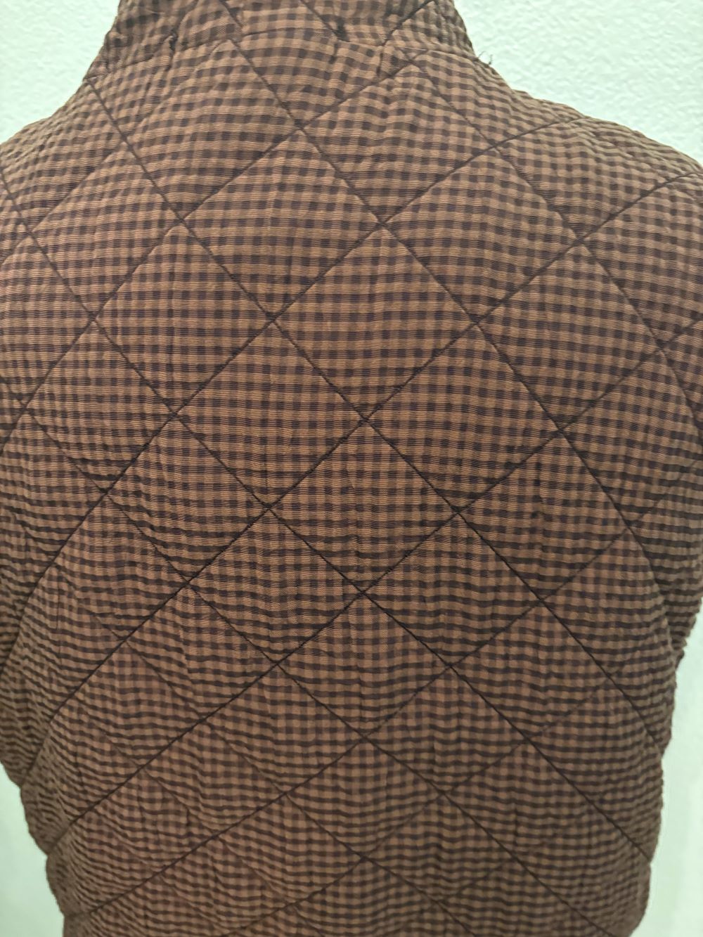 CRINKLE CHECK QUILTED OPEN VEST-KELP-CUT LOOSE
