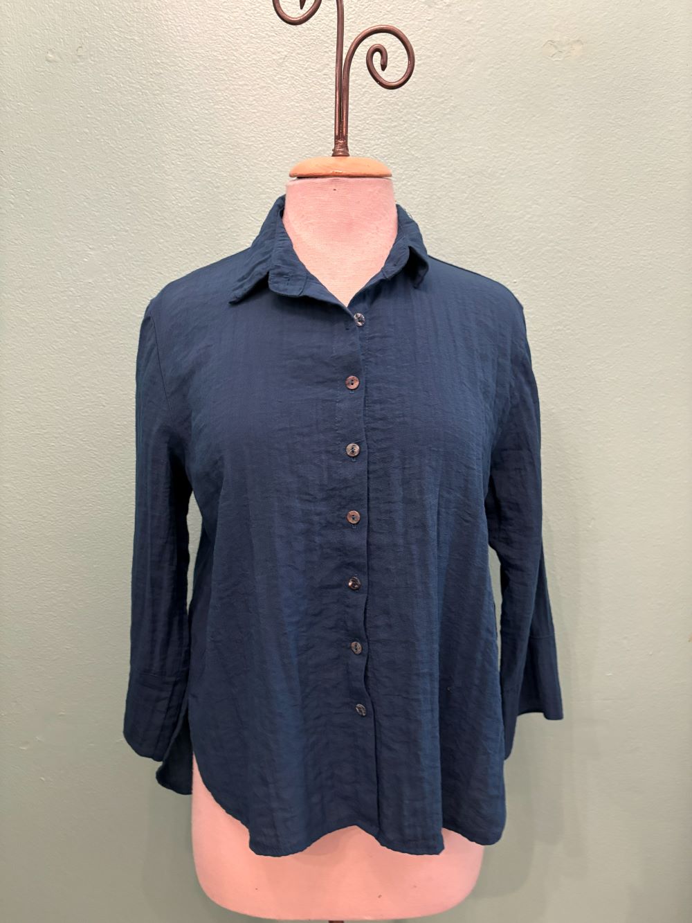 EASY CROP SHIRT TEXTURE RAYON-PEACOCK-CUT LOOSE