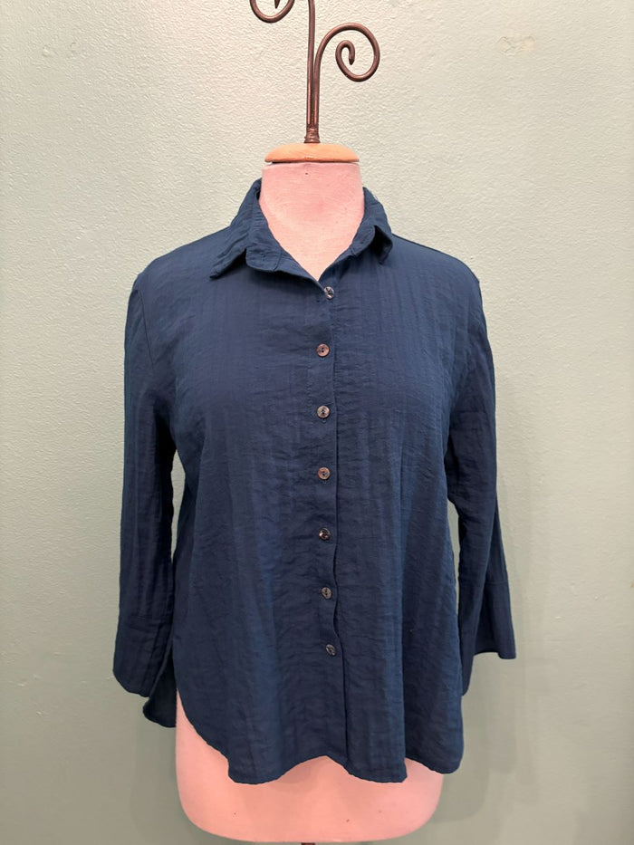 EASY CROP SHIRT TEXTURE RAYON-PEACOCK-CUT LOOSE