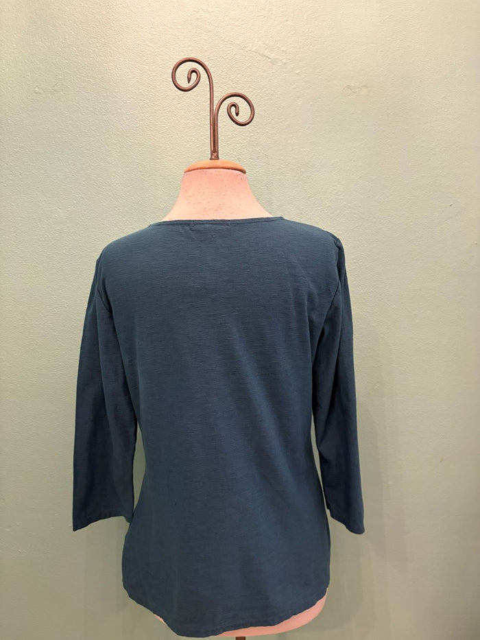 3/4 SLEEVE TUCK FRONT TEE-PEACOCK-CUT LOOSE