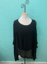 SILK LINED TUNIC PONCHO TOP-BLACK-M MADE IN ITALY