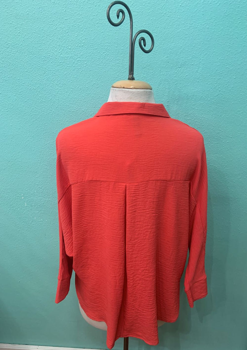 DOLMAN SLEEVE BLOUSE W/BUTTONS-CORAL- LAST TANGO