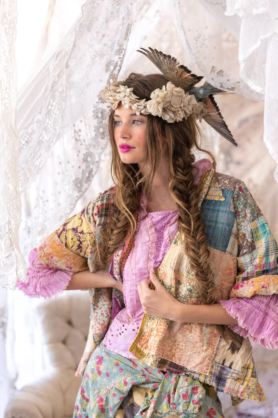 PATCHWORK EMBROIDERY LACE JACKET&SKIRT