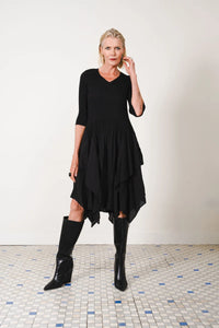 SIENA V-NECK HANKY DRESS-BLACK- JOURNEY