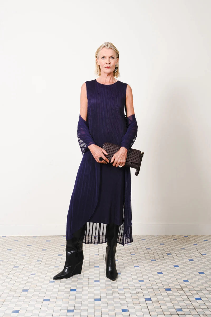 LONG DRESS W/ COLLAR JACKET 2-PIECE -DARK PURPLE-JOURNEY