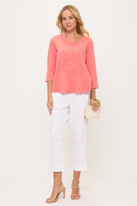 SWING CREW NECK 3/4 SLEEVE TEE-MINERAL CORAL-COTTON LANI