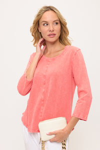 SWING CREW NECK 3/4 SLEEVE TEE-MINERAL CORAL-COTTON LANI