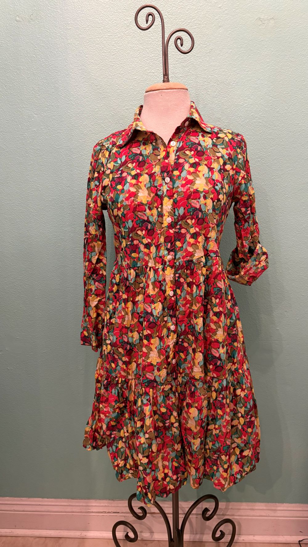 JUNE BUTTONDOWN DRESS-LEAVES MULTI-DRESS ADDICT