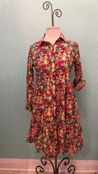 JUNE BUTTONDOWN DRESS-LEAVES MULTI-DRESS ADDICT