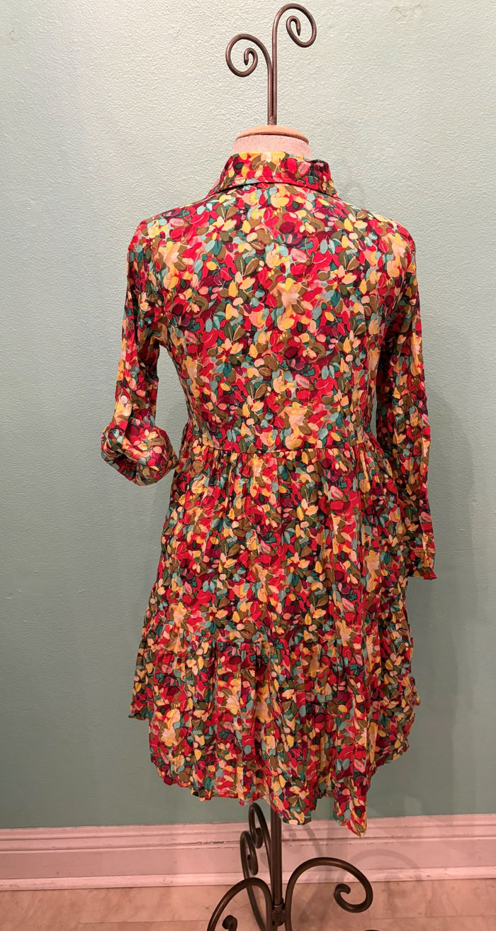 JUNE BUTTONDOWN DRESS-LEAVES MULTI-DRESS ADDICT