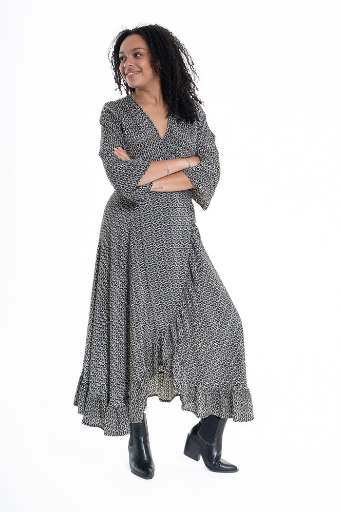 JUNIPER LONG SLEEVE WRAP DRESS-CIENNA