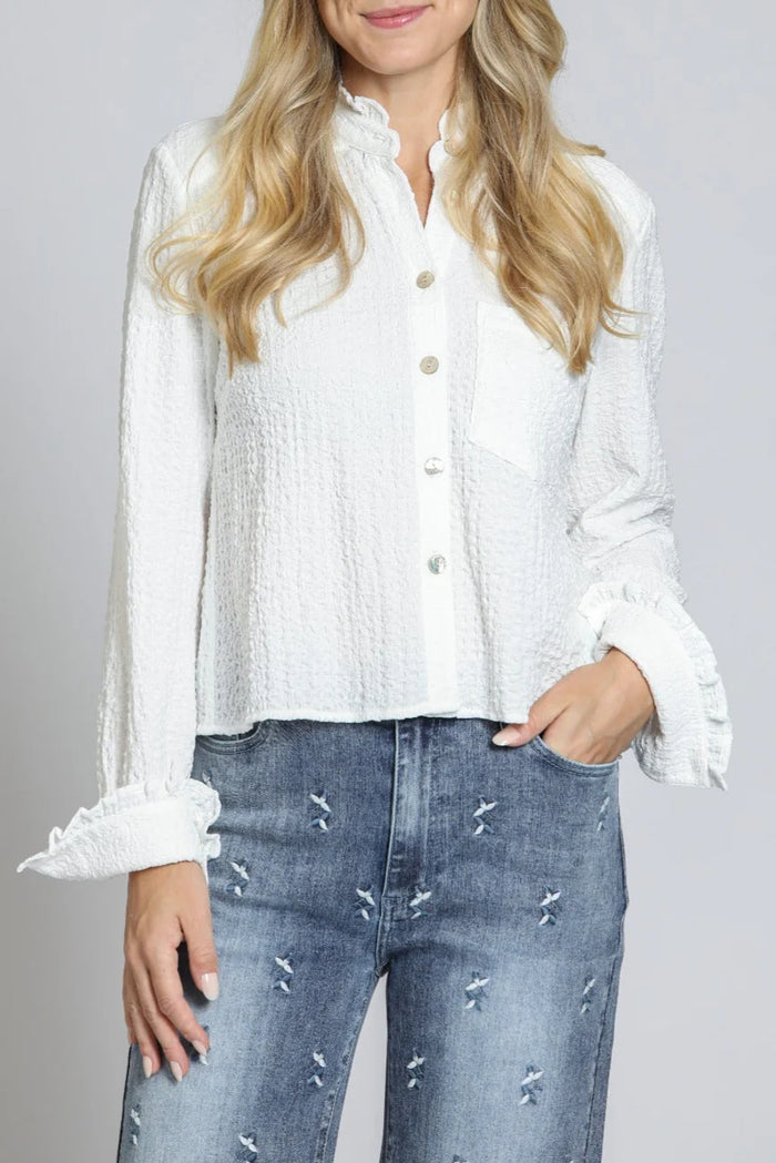 CROPPED SHIRT W/RUFFLE BACK-APNY
