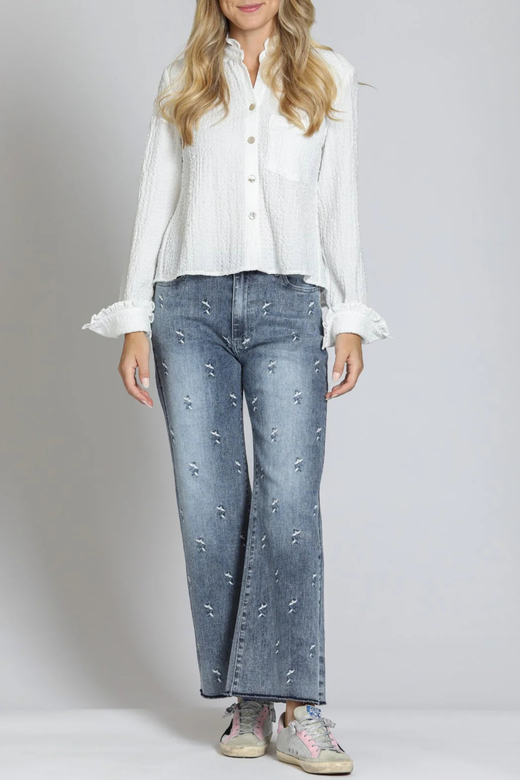 CROPPED SHIRT W/RUFFLE BACK-APNY