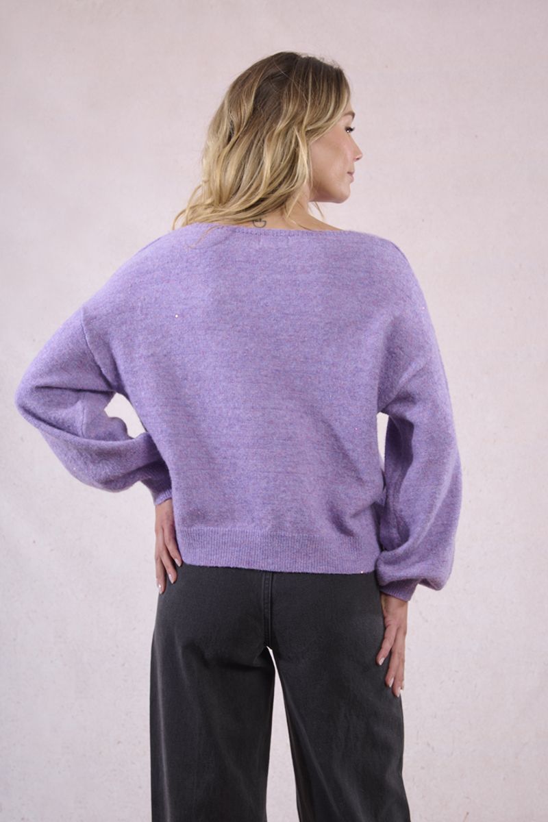 OVERSIZED V-NECK KNITTED SWEATER-MAUVE-MOLLY BRACKEN