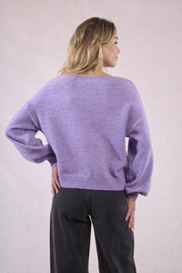 OVERSIZED V-NECK KNITTED SWEATER-MAUVE-MOLLY BRACKEN