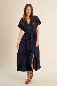 POLKA DOT V-NECK DRESS-NAVY-MOLLY BRACKEN