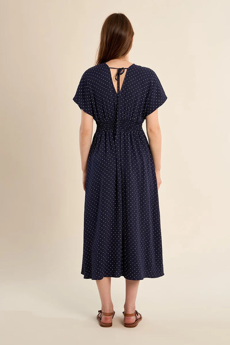 POLKA DOT V-NECK DRESS-NAVY-MOLLY BRACKEN