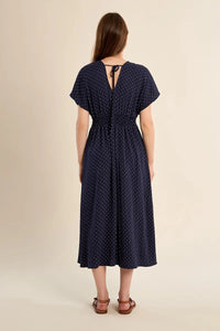 POLKA DOT V-NECK DRESS-NAVY-MOLLY BRACKEN