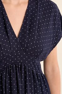 POLKA DOT V-NECK DRESS-NAVY-MOLLY BRACKEN